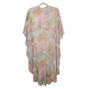 Vintage 80s Pastel Floral Flowers Art One Piece Cover Up Sheer Oversized Beach